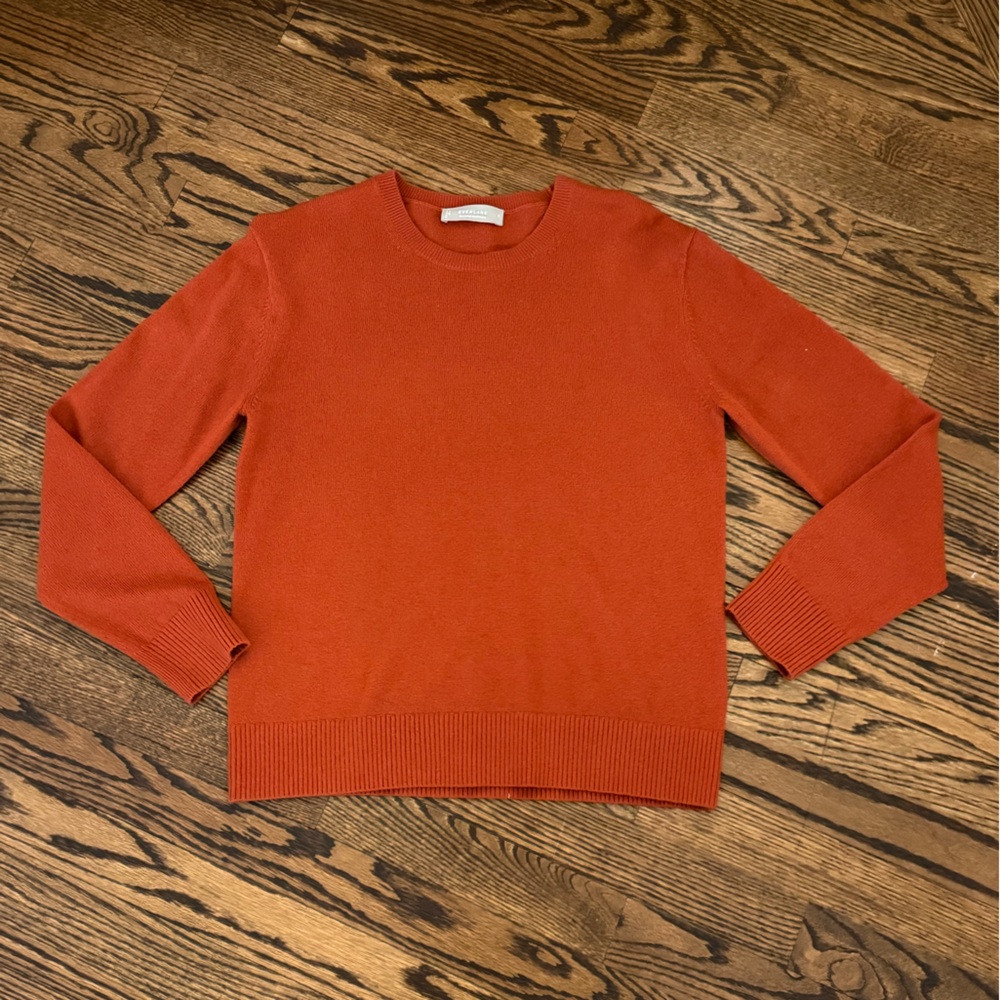 Flawless Everlane recycled cashmere burnt orange red sweater crew neck